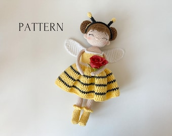 Crochet bee doll pattern, amigurumi bee, stuffed doll pattern, crochet doll pattern, soft doll, easy amigurumi pattern