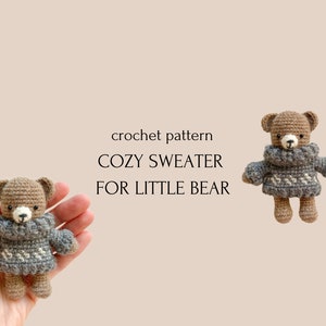 crochet pattern cozy sweater for little bear, crochet tutorial in PDF plus video, easy to follow amigurumi pattern, last minute gift idea
