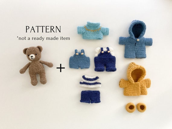 crochet pattern bear with set of clothes, VIDEO, amigurumi crochet Paddington, crochet toy, overalls, tutorial in PDF, easy to follow
