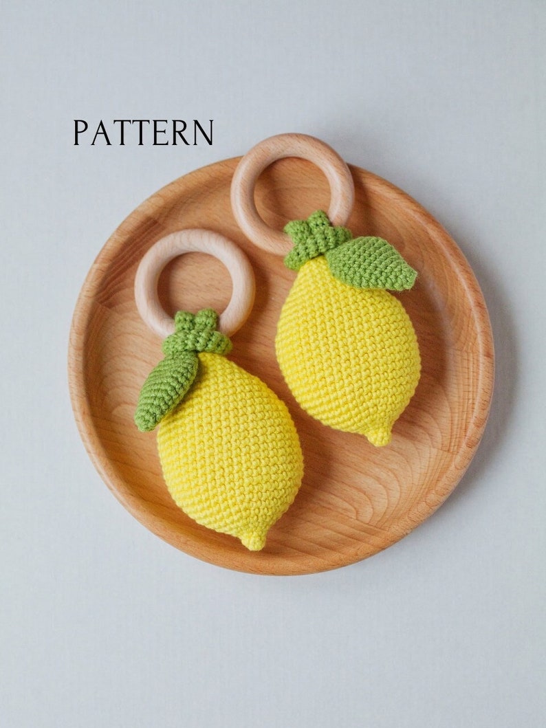 Lemon Baby Rattle PDF Crochet Pattern, Tropical Baby Teether DIY Instruction, Playful Food Fruit Toy Instant Download Digital Tutorial image 1