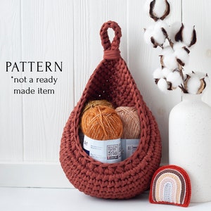 Drop Basket Crochet Pattern, T-Shirt Yarn Hanging Basket Instruction for Beginner, Modern Cozy Home Décor, Plant Hanger Easy DIY