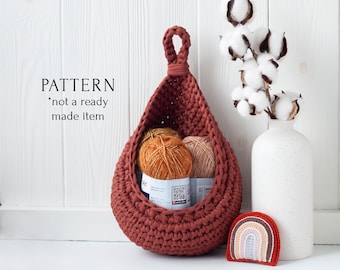 Drop Basket Crochet Pattern, T-Shirt Yarn Hanging Basket Instruction for Beginner, Modern Cozy Home Décor, Plant Hanger Easy DIY