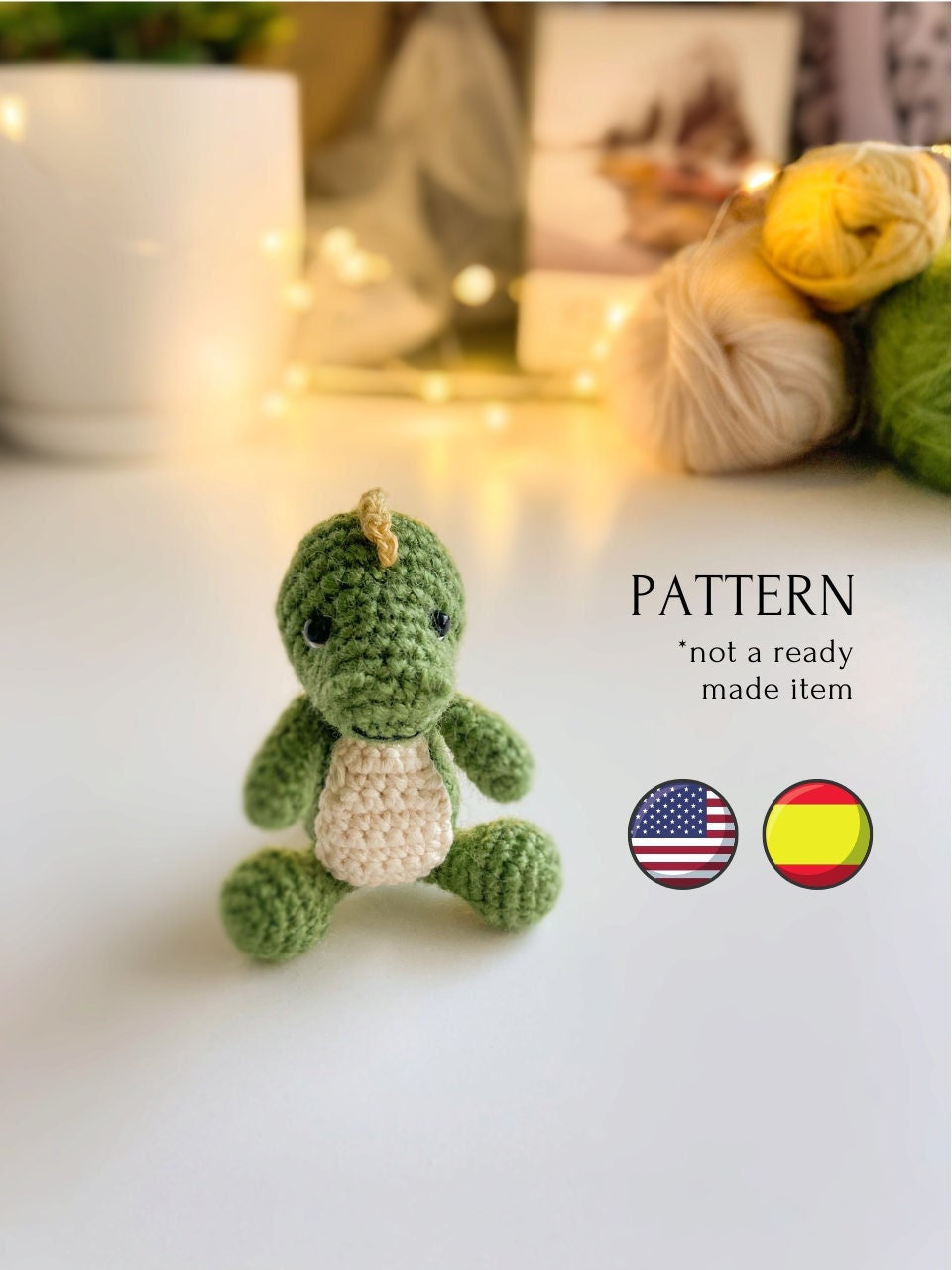 Dino mini crochet toy pattern English + Spanish