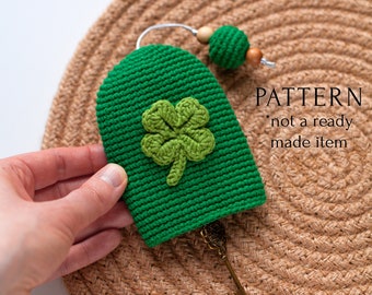 Shamrock Key Cover Crochet Pattern, St. Patricks Day Gift Tutorial DIY, Four Leaf Clover Lucky Charm Key Case