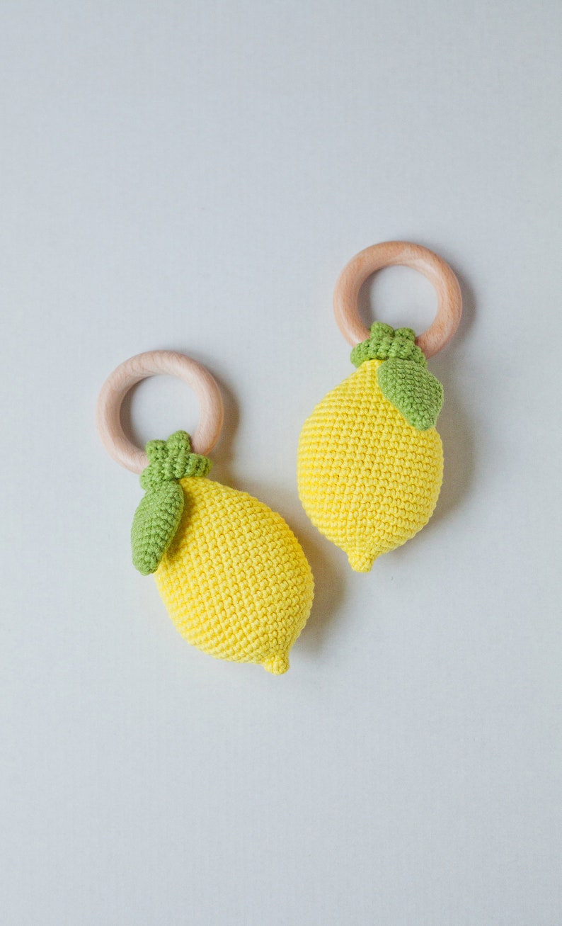 Lemon Baby Rattle PDF Crochet Pattern, Tropical Baby Teether DIY Instruction, Playful Food Fruit Toy Instant Download Digital Tutorial image 4