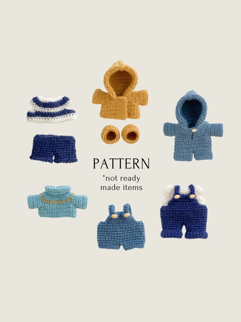 crochet pattern all autumn outfits for little toys of MiniCrochetZoo, amigurumi pattern in PDF plus video, easy to follow pattern image 1