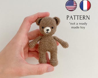 Little bear crochet toy pattern, amigurumi crochet teddy bear pattern, crochet tutorial, toys for dolls, cute bear toy, English, French