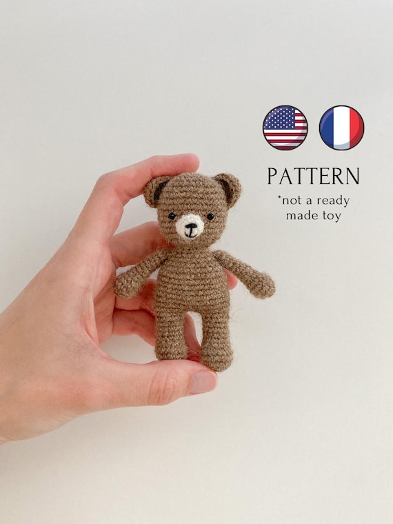Little bear crochet toy pattern, amigurumi crochet teddy bear pattern, crochet tutorial, toys for dolls, cute bear toy, English, French