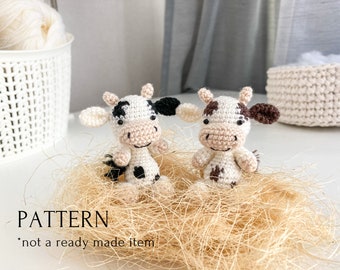 Cow crochet toy pattern, amigurumi mini cow pattern, crochet tutorial, toys for dolls, tiny cow, farm amigurumi