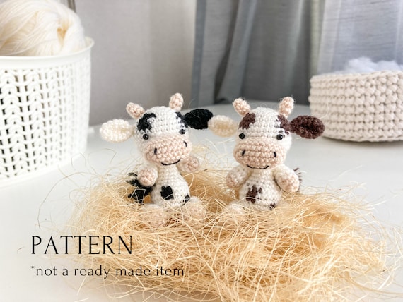 Cow crochet toy pattern, amigurumi mini cow pattern, crochet tutorial, toys for dolls, tiny cow, farm amigurumi