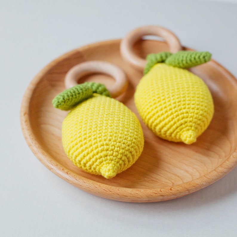 Lemon Baby Rattle PDF Crochet Pattern, Tropical Baby Teether DIY Instruction, Playful Food Fruit Toy Instant Download Digital Tutorial image 8