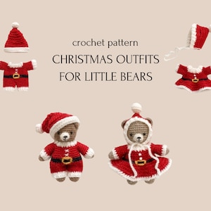 crochet pattern Christmas outfits for little bears,  amigurumi toy pattern, VIDEO tutorials, gift idea, tutorial PDF, easy to follow