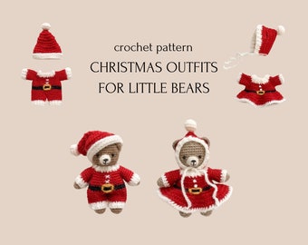 crochet pattern Christmas outfits for little bears,  amigurumi toy pattern, VIDEO tutorials, gift idea, tutorial PDF, easy to follow