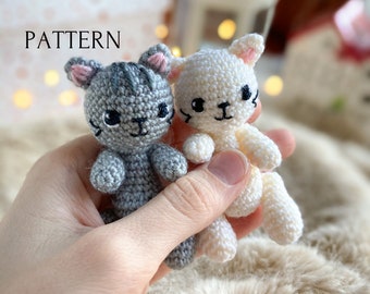 Kitty cat crochet toy pattern, amigurumi mini kitten cat pattern, crochet tutorial, toys for dolls, tiny cat, kitty, kitten pattern