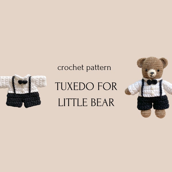 crochet pattern tuxedo for little bear, amigurumi tutorial in PDF plus video, easy to follow pattern, cute wedding gift idea DIY