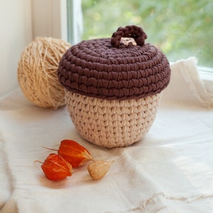 Acorn Basket Crochet Pattern, T-Shirt Yarn Basket Instruction, Autumn Fall Cozy Home Décor, Halloween Thanksgiving Decoration Hugge Mood DIY image 9