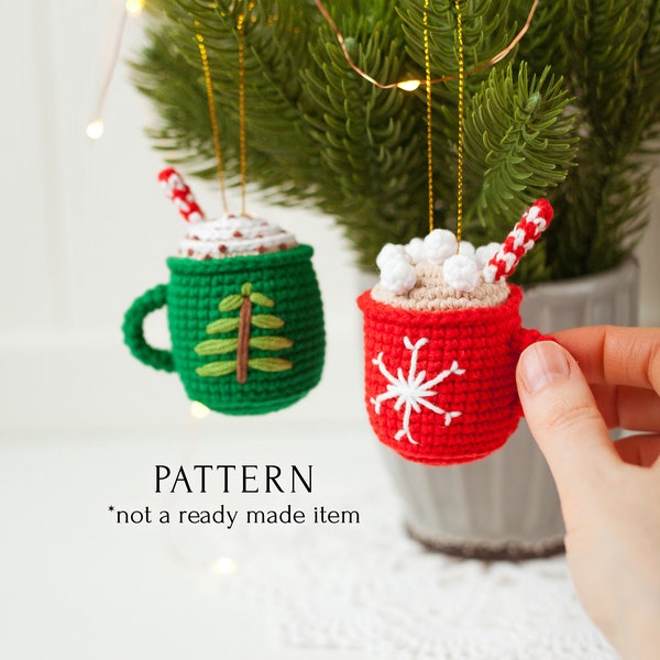 Christmas Tree Decoration Crochet Pattern, Cup of Cocoa with Marshmallows Ornament, Xmas Home Décor DIY, Easy Tutorial for Beginners