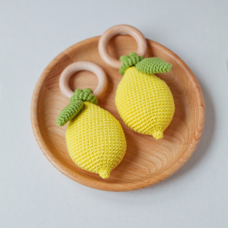 Lemon Baby Rattle PDF Crochet Pattern, Tropical Baby Teether DIY Instruction, Playful Food Fruit Toy Instant Download Digital Tutorial image 7