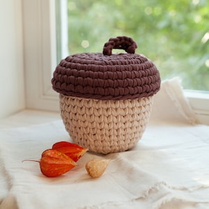 Acorn Basket Crochet Pattern, T-Shirt Yarn Basket Instruction, Autumn Fall Cozy Home Décor, Halloween Thanksgiving Decoration Hugge Mood DIY image 6