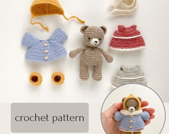 crochet pattern girl bear in winter clothing set, VIDEO, amigurumi crochet bear, crochet toy, toy clothes, tutorial in PDF, easy to follow