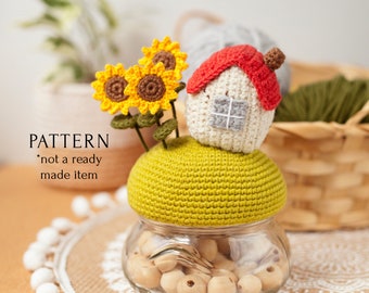 Summer Tiny House Jar Lid Cover Crochet Pattern, Cute Home Décor PDF Instruction, Farmhouse Ornament, Heartwarming Gift for Friend