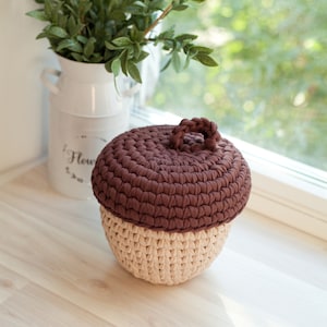 Acorn Basket Crochet Pattern, T-Shirt Yarn Basket Instruction, Autumn Fall Cozy Home Décor, Halloween Thanksgiving Decoration Hugge Mood DIY image 5