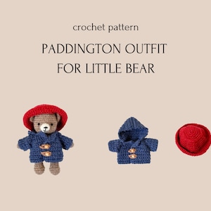Paddington outfit for little bear crochet pattern, amigurumi crochet Paddington, crochet tutorial in PDF, easy to follow