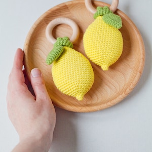 Lemon Baby Rattle PDF Crochet Pattern, Tropical Baby Teether DIY Instruction, Playful Food Fruit Toy Instant Download Digital Tutorial image 10