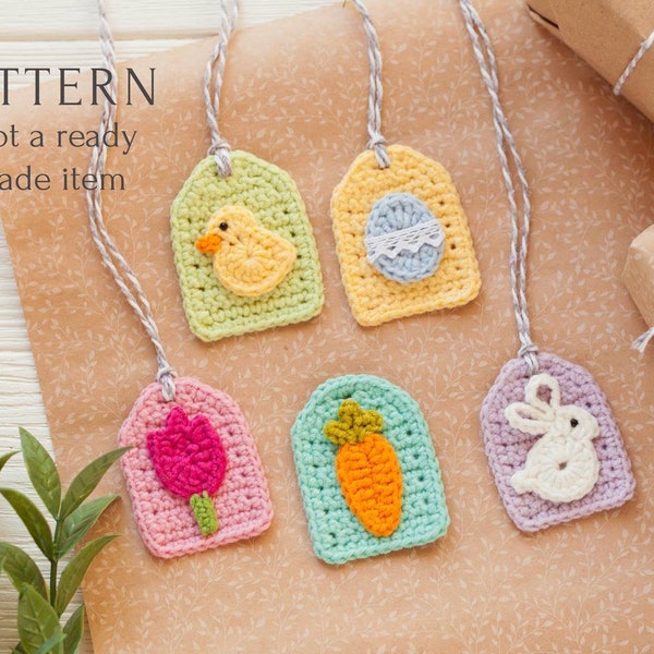 Easter Gift Tags Crochet Pattern, Last Minute Gift Idea DIY Instruction, Simple and Easy Tutorial for Beginners, Rabbit Applique