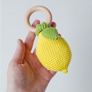 Lemon Baby Rattle PDF Crochet Pattern, Tropical Baby Teether DIY Instruction, Playful Food Fruit Toy Instant Download Digital Tutorial image 6