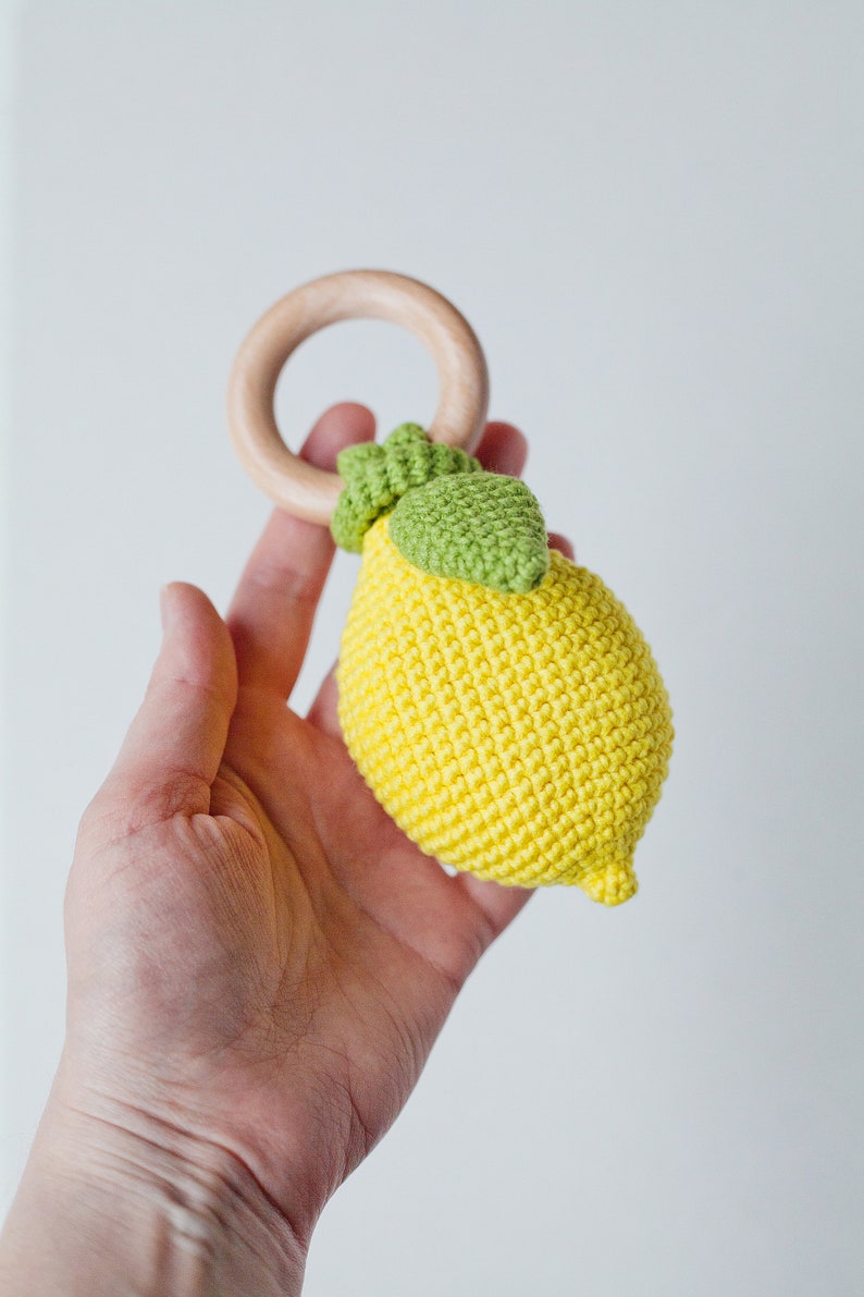 Lemon Baby Rattle PDF Crochet Pattern, Tropical Baby Teether DIY Instruction, Playful Food Fruit Toy Instant Download Digital Tutorial image 6