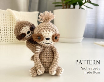 Amigurumi sloth pattern, crochet mini sloth, crochet tutorial + VIDEO, tropical jungle animal, sloth soft toy, easy crochet pattern