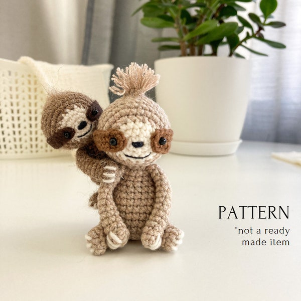 Amigurumi sloth pattern, crochet mini sloth, crochet tutorial + VIDEO, tropical jungle animal, sloth soft toy, easy crochet pattern