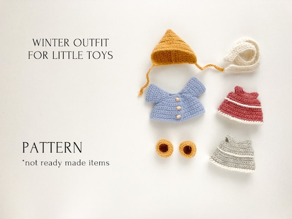 winter girl outfit for little toys crochet pattern, VIDEO tutorials, cute amigurumi, crochet toy clothes, tutorial in PDF, easy to follow