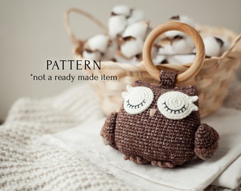 Owl Baby Rattle Crochet Pattern, Woodland Forest Bird, Gift for Baby DIY, Newborn Play Gym Animal Toy, Instant Download PDF Tutorial