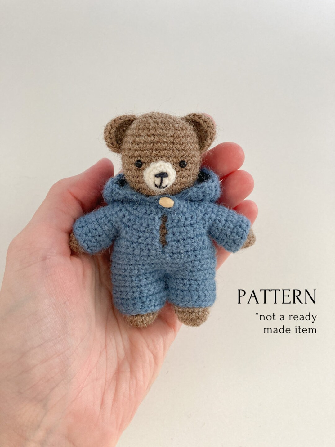Handmade Crochet Teddy Bear Toy in Blue Jumpsuit and Pom-Pom Hat main image 1