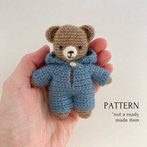 crochet pattern bear in jumpsuit, many VIDEO tutorials, amigurumi crochet Paddington, crochet toy, tutorial in PDF, easy to follow