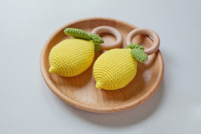 Lemon Baby Rattle PDF Crochet Pattern, Tropical Baby Teether DIY Instruction, Playful Food Fruit Toy Instant Download Digital Tutorial image 9