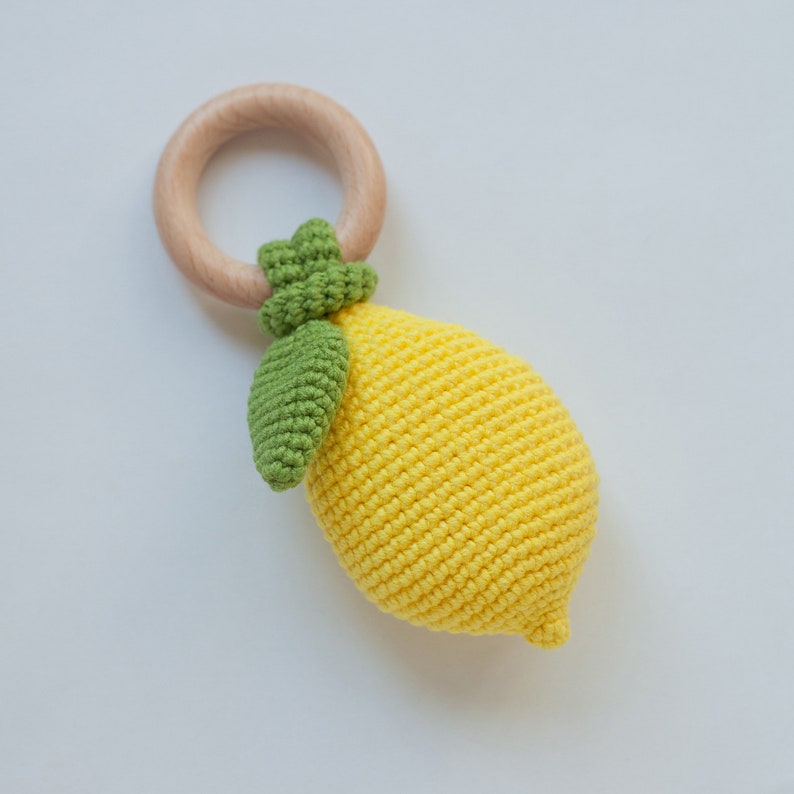 Lemon Baby Rattle PDF Crochet Pattern, Tropical Baby Teether DIY Instruction, Playful Food Fruit Toy Instant Download Digital Tutorial image 3