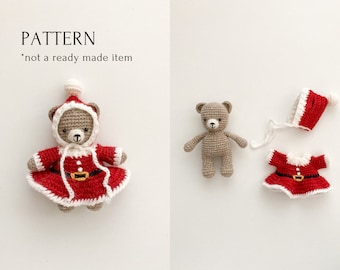 crochet pattern Christmas outfit for girl bear,  amigurumi toy pattern, VIDEO tutorials, Christmas gift idea, tutorial PDF, easy to follow
