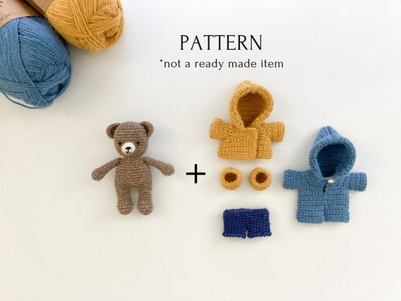 crochet pattern bear with set of clothes, VIDEO, amigurumi crochet Paddington, crochet toy, coat, jumpsuit, tutorial in PDF, easy to follow