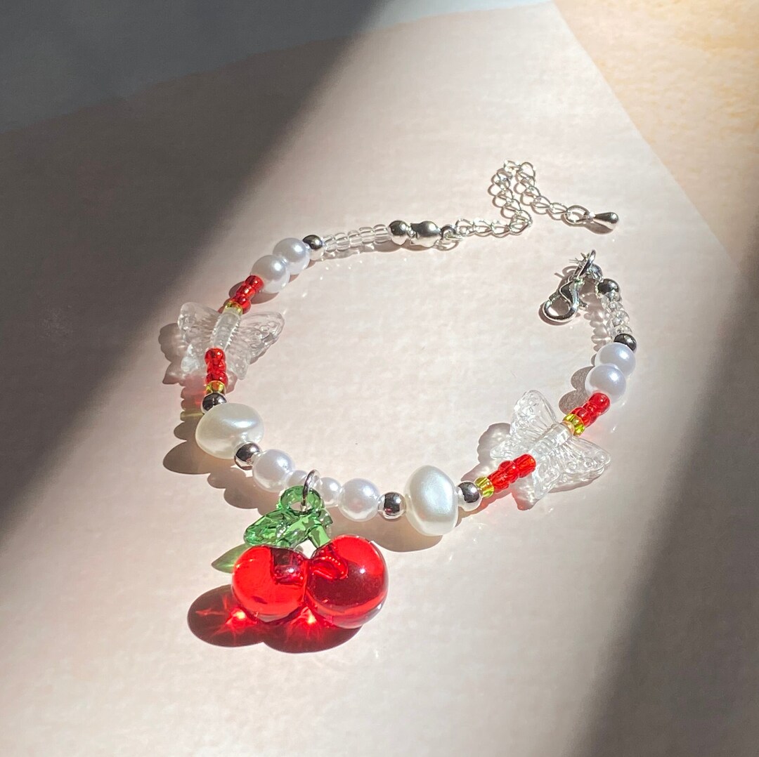 Handmade Cherry Beaded Necklace and Braceletsy2k Stylecherry Etsy