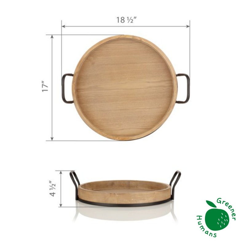 Round Rustic Brown Wood Serving Tray With Metal Handles Etsy