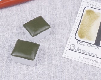 Bohemian Green Reverie: Handmade Watercolour Half Pan - Ideal for Calligraphy and Hand Lettering - Premium Artist Supplies