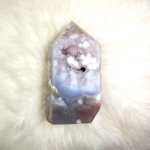 Druzy Pink Amethyst x Moody Flower Agate Tower - Metaphysical Crystal