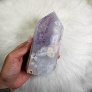 Druzy Amethyst x Quartzy Flower Agate Tower - Metaphysical Crystal