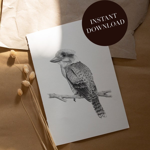 Gary Print | Digital Fine Art | Australian Botanical | Native Kookaburra Print-Out | Printable Wall Art | Downloadable Flower Drawing