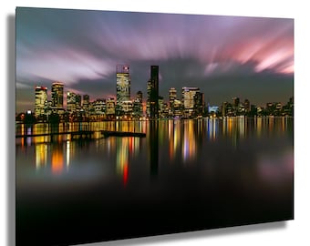 Perth Skyline at Dawn – Dreamy Reflections Wall Art, Long Exposure Cityscape Print