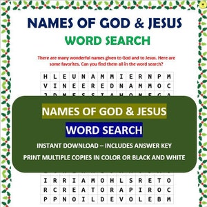 Names of Jesus and God Word Search |Names of Jesus Word Search Game Printable | Instant Download | Sunday School Games