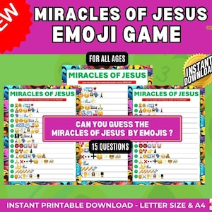 Bibelwunder von Jesus Emoji Spiel Printable | Bibelwunder von Jesus Emoji Quiz | Kirchen- und Bibelstudienaktivität | Sofort Download